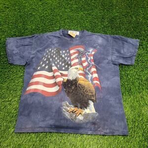 Vintage 90s American Eagle Shirt Large 24x26 Blue Flag USA